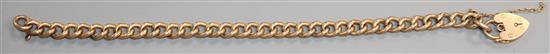 A 9ct gold curblink bracelet with damaged safety chain.